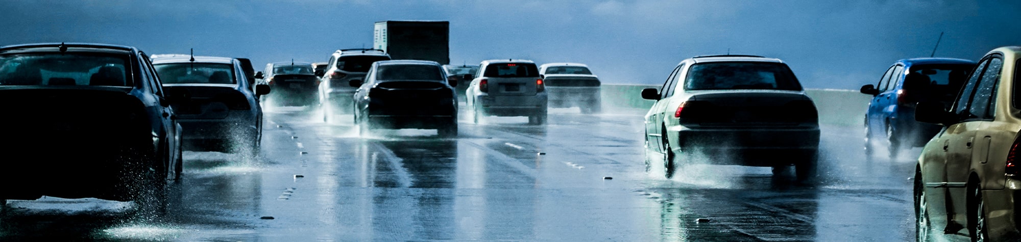 Cars driving in the rain