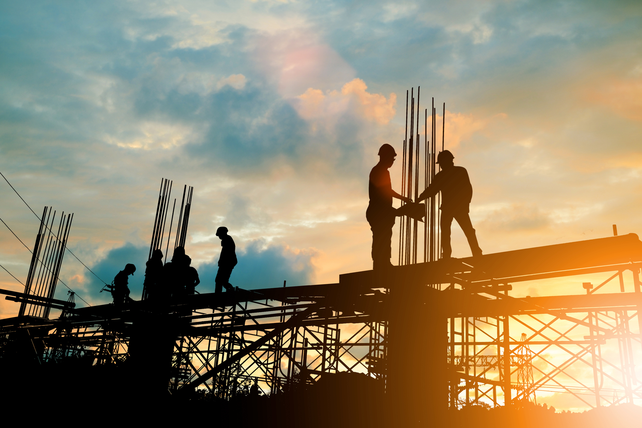 Construction crew on scaffolding