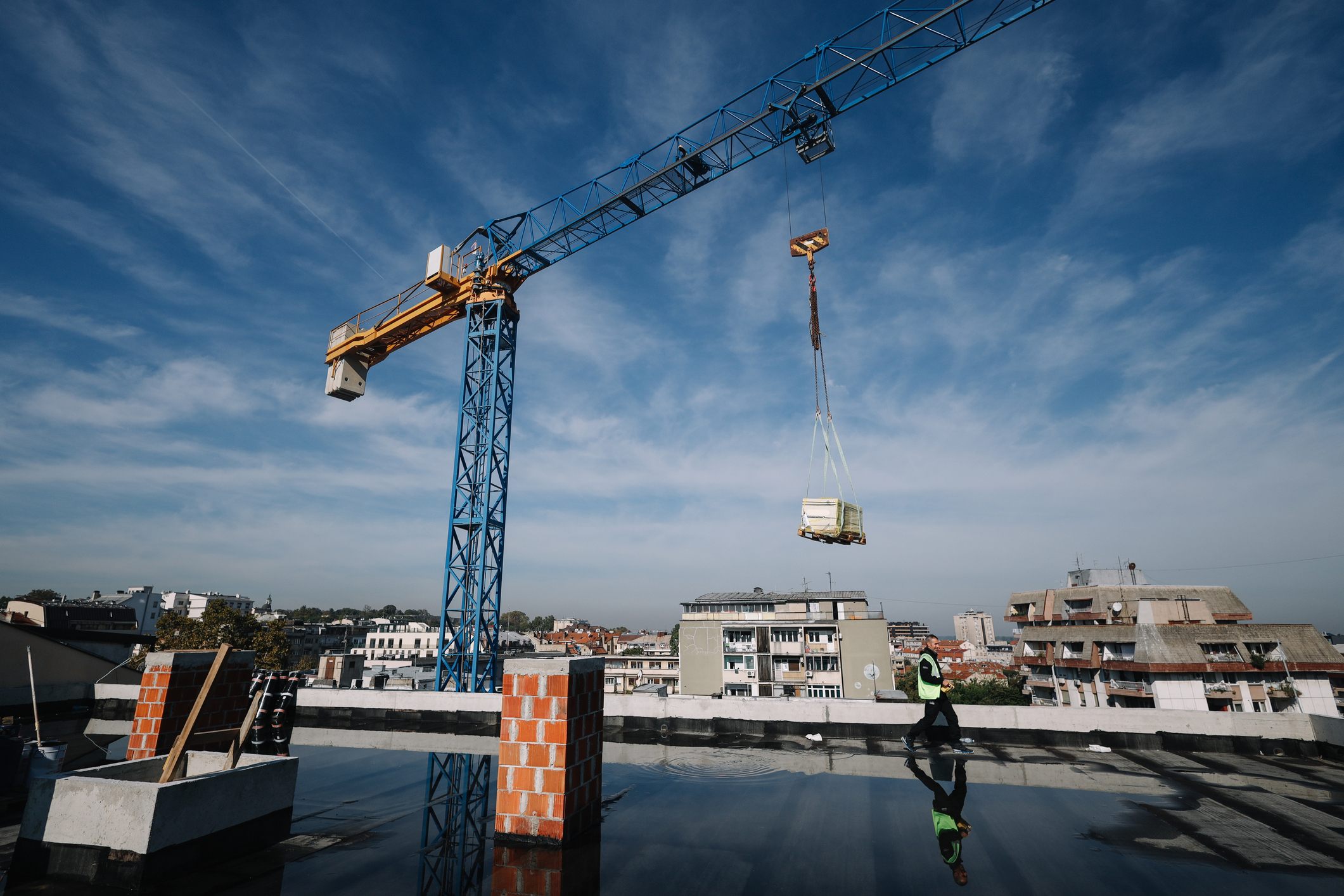 Building crane near roof