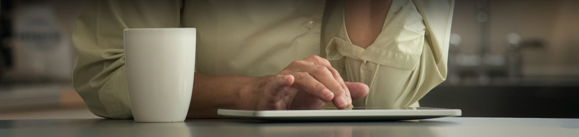 Woman researching on a tablet